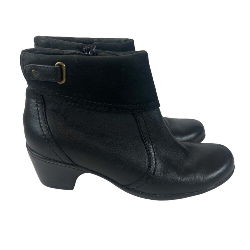 Clarks Black Leather Suede Side Zip Low Heeled Ankle Boots Booties Size 7